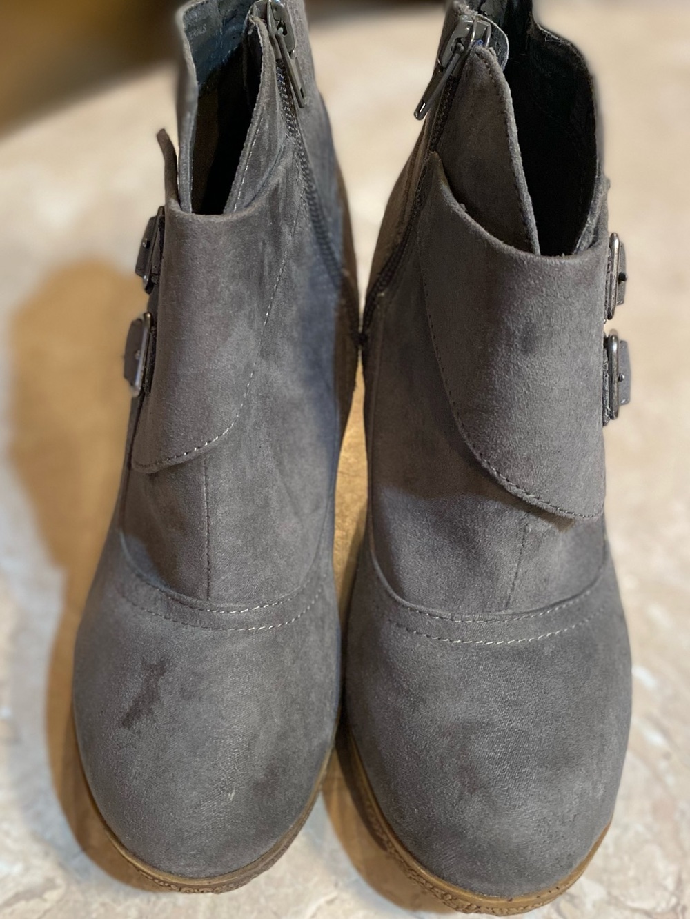 Metaphor Gray Suede Ankle Booties with Side Buckles